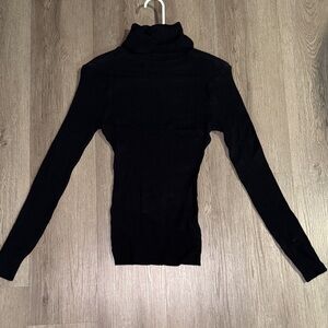 Black Turtleneck Ribbed Women's Sweater